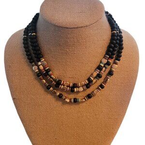 Meghan Browne Style Ethan Black 3 Strand Layered Beaded Necklace